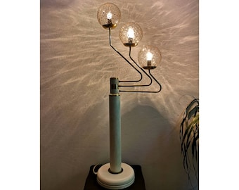 1960s Mid Century Modern Floor Lamp in White and Gold // Vintage Tall Floor Lamp with 3 Semi-Adjustable Glass Balls // Made in Italy