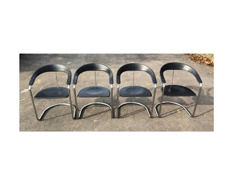 Set of 4 Ursula Chairs by Arrben / Vintage Tubular Leather Set of 4 Ursula Chairs by Arrben / Vintage Tubular Leather