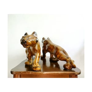 1960s Fine Art Ceramic Tigers // Vintage Italian Pottery // Mid Century Modern Ceramic Tigers // Made in Italy