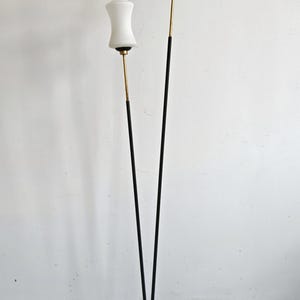 Mid Century Modern Brass Floor Lamp with milk white glass shades by Stilnovo // Made in Italy in the 1950s