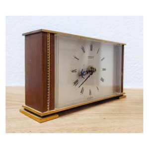 Hollywood Regency Bronze and Teak Table Clock // Vintage Kienzle Clock // Made in Germany in 1960s
