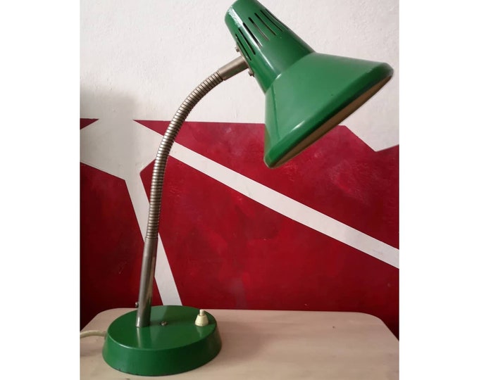 RARE 1960s Large Green Desk Lamp With Gooseneck // Vintage Office Lamp