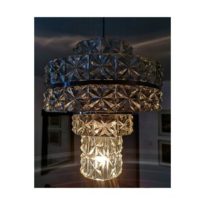 1960s German Mid Century Modern 37 Faceted Crystal glass disc Chandelier by Kinkeldey // Kinkeldey Chandelier // Made in Germany