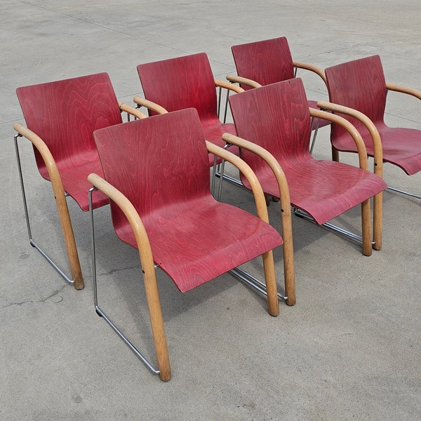 Set of 6 Thonet Chairs Model S320 by Wulf Schneider and Ulrich Bohme // Memphis Style Thonet Chair // Made in Austria in 1984