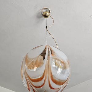 1960s Large Spheric Murano Glass Pendant // Tricolor Murano Pendant Light // Vintage Spheric Murano Glass Pendant // Made in Italy