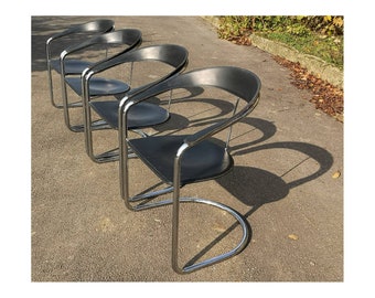 yuu　arrben italy ursula アルベン アームチェア① Set of 4 Ursula Chairs by Arrben / Vintage Tubular Leather
