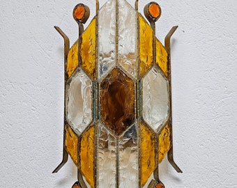 Spectacular Brutalist Sconce done in brass and hammered glass by Biancardi and Jordan Arte // Made in Italy in 1970s