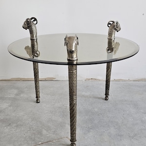 Spectacular Hollywood Regency Ram&#39;s Head Coffee or End Table in style of Maison Jansen // Made in France in 1970s