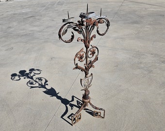 Antique Baroque Wrought Iron 3-Arm Candelabra with Fresco of Saint Joseph // Made in Austria in early 18th Century