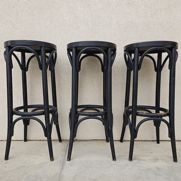 1 (out of 3) Vintage Bar Stools done in Beech Benrwood by Mundus // Made in Yugoslavia in 1970s