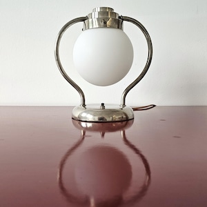 Art Deco Table Lamp with opaline glass ball shade and chrome stand // Made in Germany in 1930s