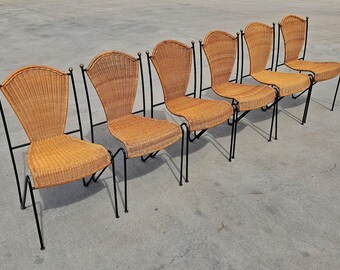 1 of 22 Mid Century Modern Wicker and Wrought Iron Chairs by Frederic Weinberg // Vintage Dining Chairs // Made in the USA, 1950s