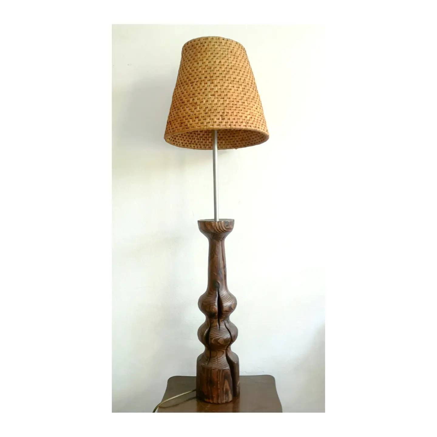 Vintage Hand Carved Timber Floor Lamp Mid Century Modern Floor