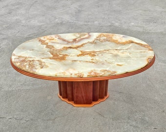 Art Deco Inspired Coffee Table with Onyx Marble Top by Hohnert Design // Made in West Germany in 1970s