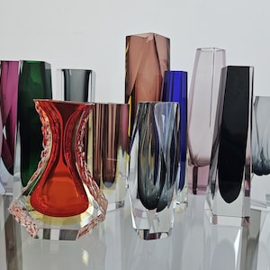 Collection of 11 Mid Century Modern Sommerso Glass Vases in various colors, shapes and sizes // Made in Italy in 1960s and 1970s