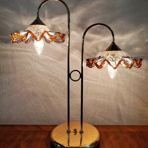 Mid Century Modern Brass Table Lamp with Murano Glass Shades by Mazzega // Murano Glass Table Lamp // Made in Italy in 1970s