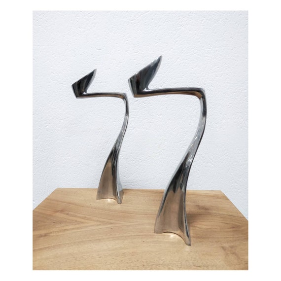 Pair of Swan Candlesticks by Matthew Hilton, England, 1980