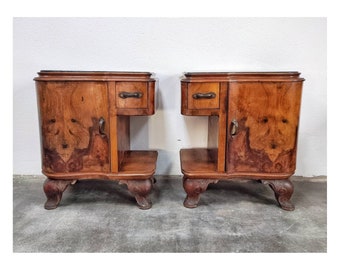 Pair of Lixurious Art Deco Nightstands with Venetian Baroque Elements / Antique Bedside Tables with Nero Portoro Marble / Italy, 1920s