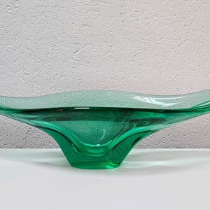 Gorgeous and Rare XXL Green Murano Glass Bowl // Mid Century Modern Murano Vase Bowl // Handmade in Italy in 1960s