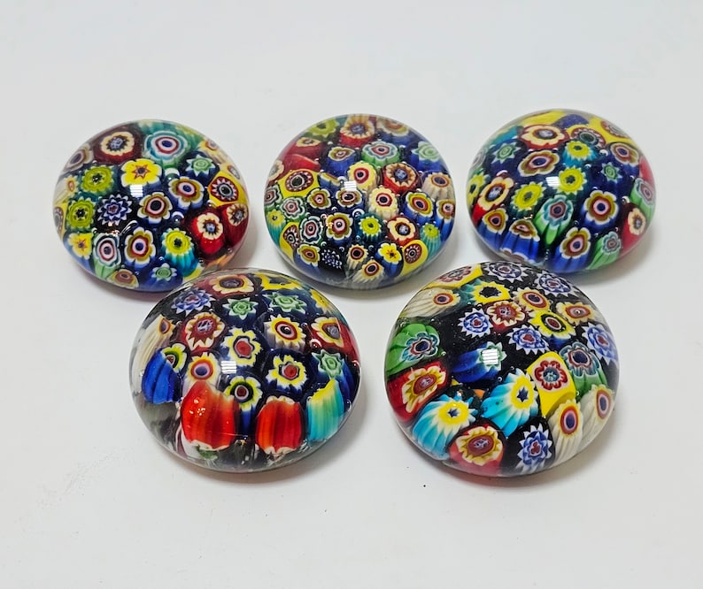 Set of 5 Millefiori Paper Weights // Murano Glass Paperweight // Murano Millefiori // Made in Italy in 1970s image 1