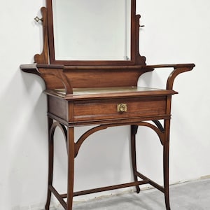Art Nouveau Dressing or Vanity Table with a Mirror, done in solid walnut // Made in France in 1910s