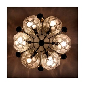 Sputnik Chandelier with 6 Lights in Thick Relief Glass / Space Age Chandelier in Chrome and Glass / Atomic Age Chandelier / Made in Germany