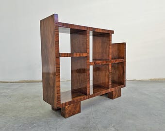 Small Art Deco Bookcase or Shelf done in walnut veneer with French finish // Made in Austria in 1920s
