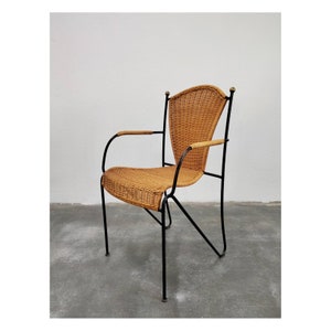1 of 6 Mid Century Modern Wicker and Wrought Iron Chair by Frederic Weinberg // Vintage Dining Chair // Made in the USA, 1950s