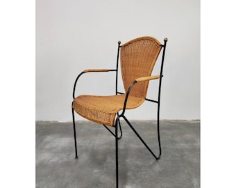 1 of 6 Mid Century Modern Wicker and Wrought Iron Chair by Frederic Weinberg // Vintage Dining Chair // Made in the USA, 1950s