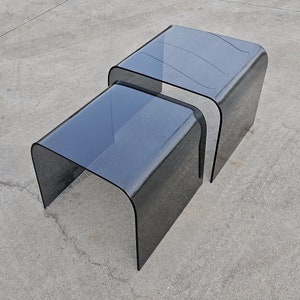 Set of Two Glass Waterfall Nesting Tables done in tinted glass attributed to Fiam // Made in Italy in 1980s
