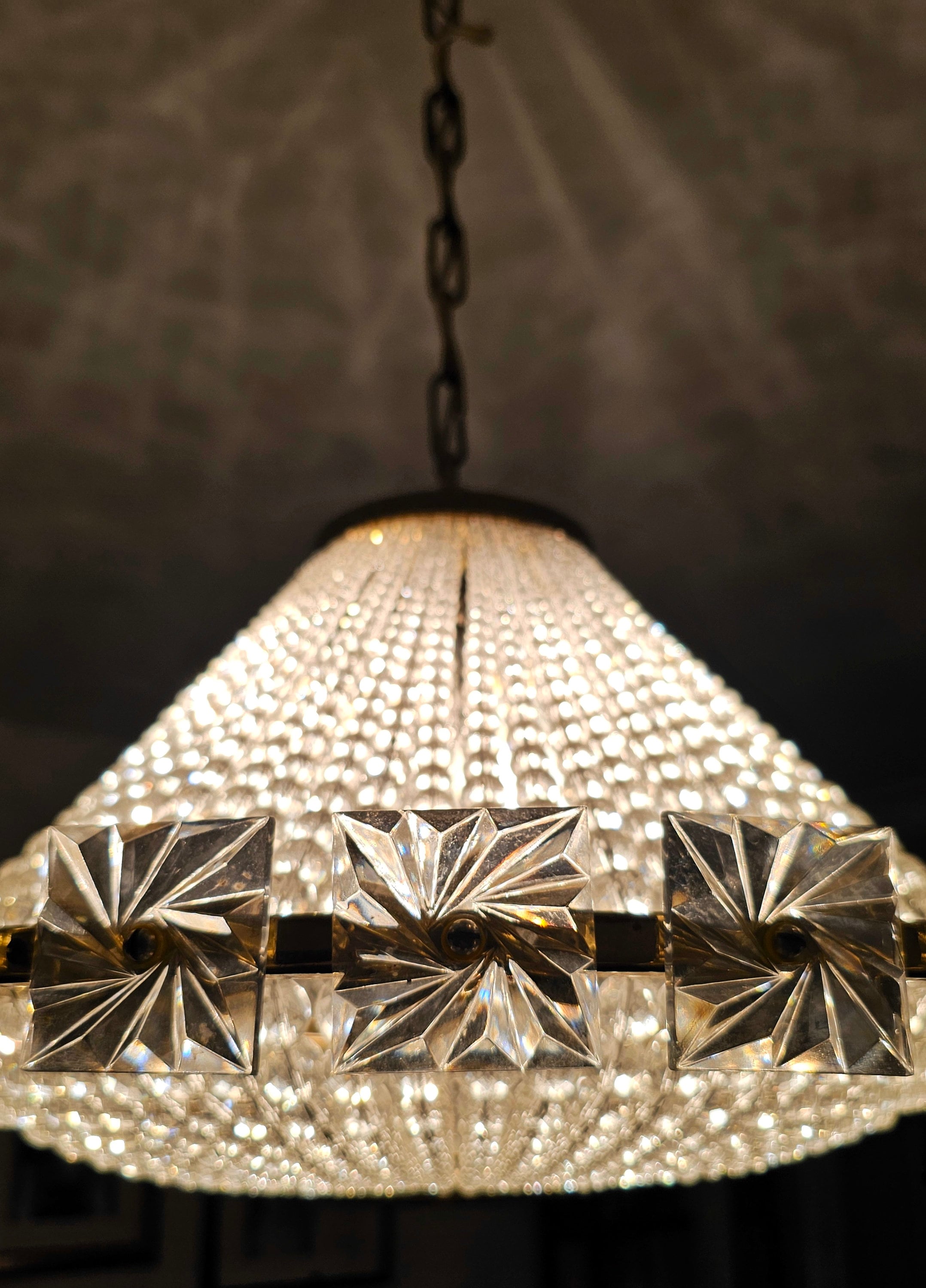 Extremely Rare Brass UFO Chandelier With Faceted Glass Beads