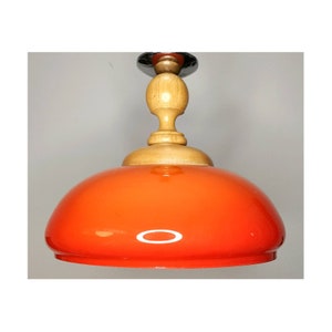 1970s Orange Opaline Glass Light Pendant // Vintage Hanging Lamp with Pull Up System to adjust the height // Made in Yugoslavia