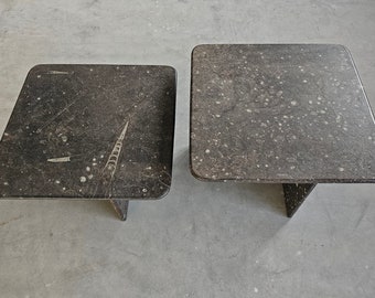 Set of 2 Postmodern Nesting Tables done in Anthracite Fossil Stone in style of Heinz Lilienthal // Made in West Germany in 1980s
