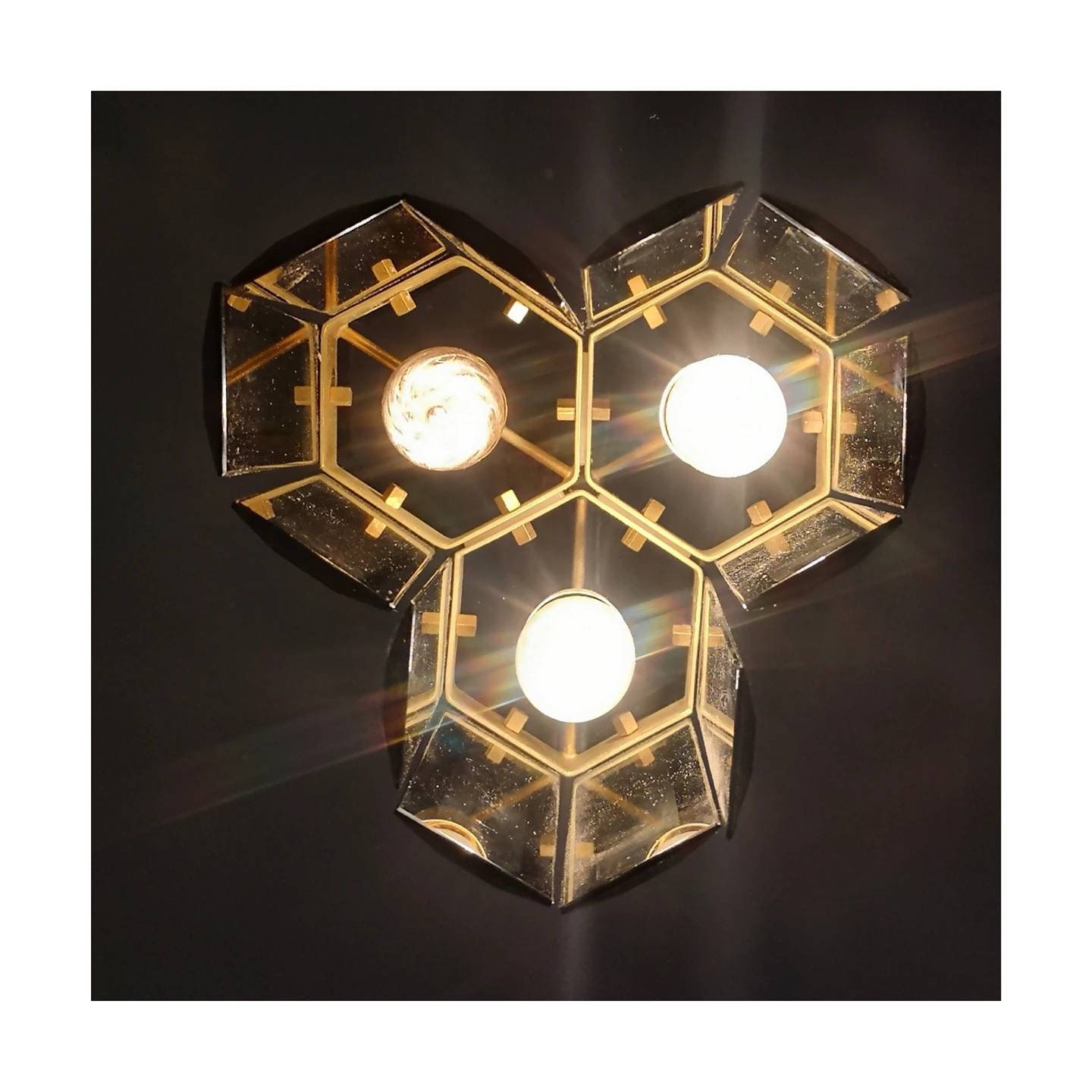 Fontana Arte Light Pendant and Pair of Sconces // Fontana Arte Wall Lamps // Smoked Glass Pendant // Made in Italy in 1970s