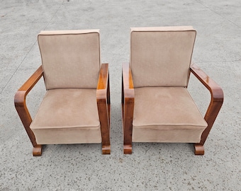 1 of 2 Very Rare Art Deco Armchairs done in Solid Walnut // Antique Armchairs // Made in Austria in 1920s