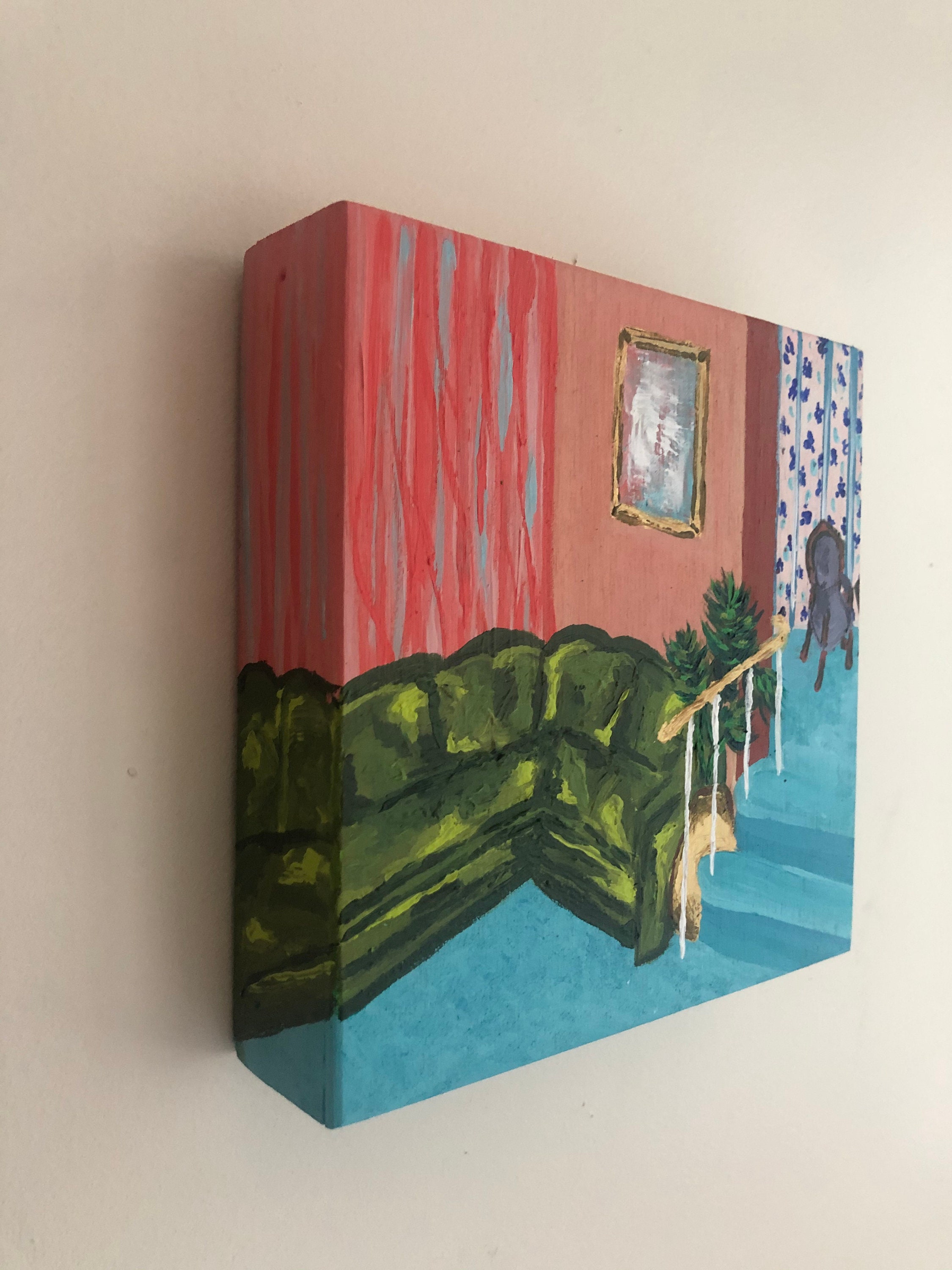 1980's Interior Painting Acrylic on Wood Panel Etsy