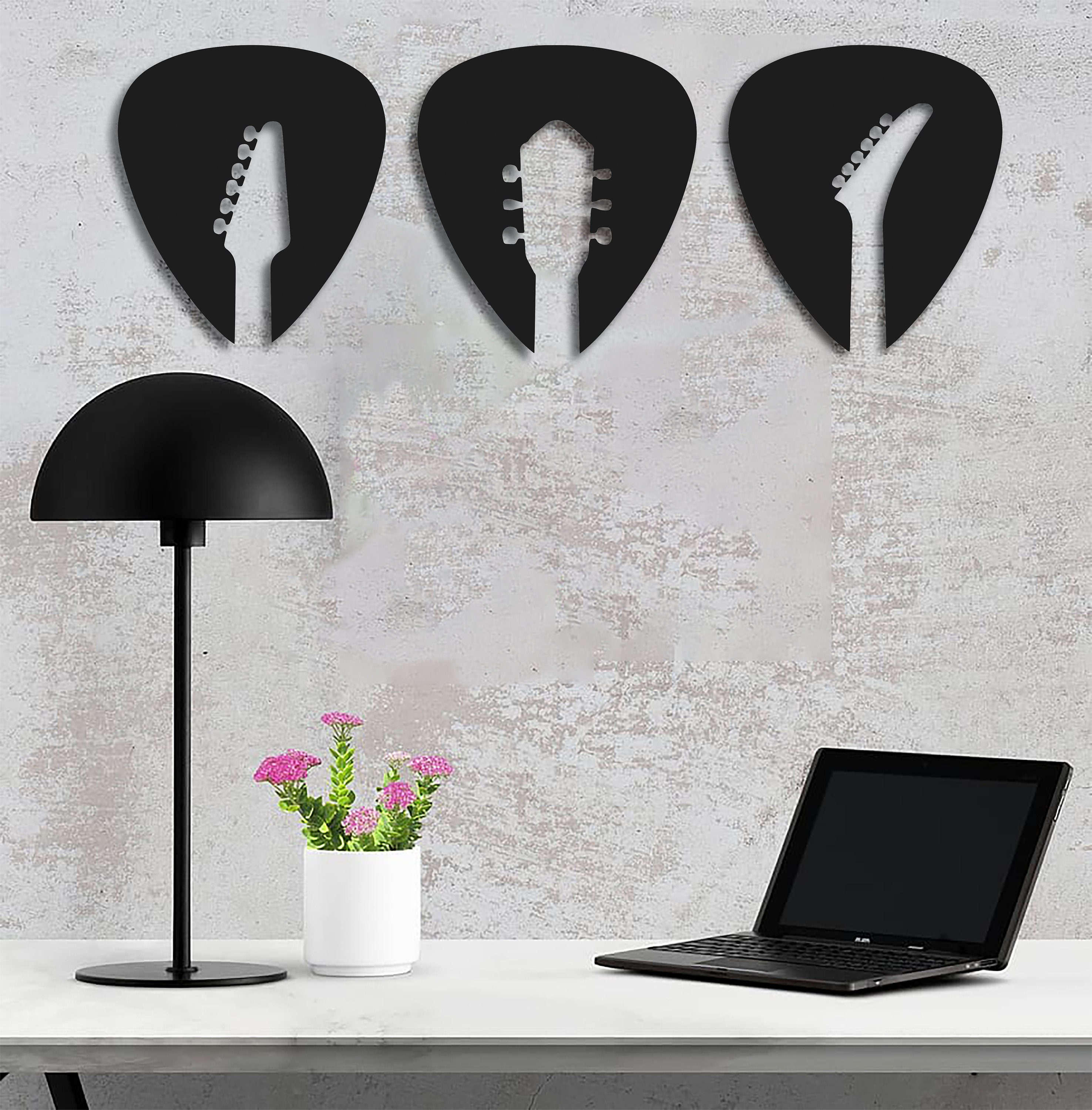 Guitar Pick Wall Hangigns/ Guitar Wall Decor/ Wood Wall Art/ Etsy