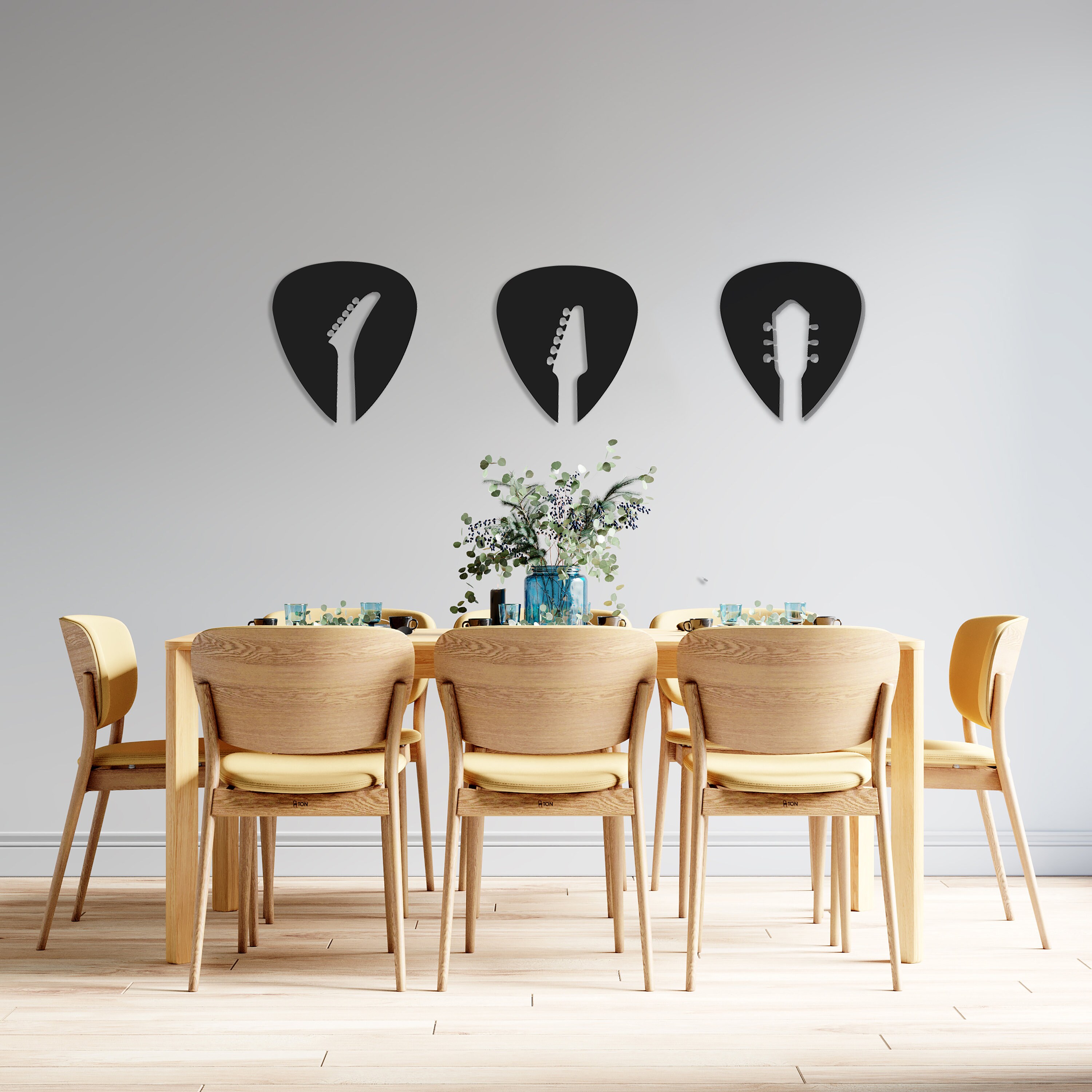 Guitar Pick Wall Hangigns/ Guitar Wall Decor/ Wood Wall Art/ Etsy