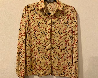 Domino Novelty Print Incredible Pop Art Vintage 60s 70s Black Red White Button Down Fitted Shirt Top
