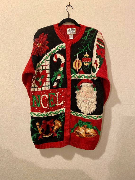 Vintage Long Ugly Christmas Sweater Cardigan