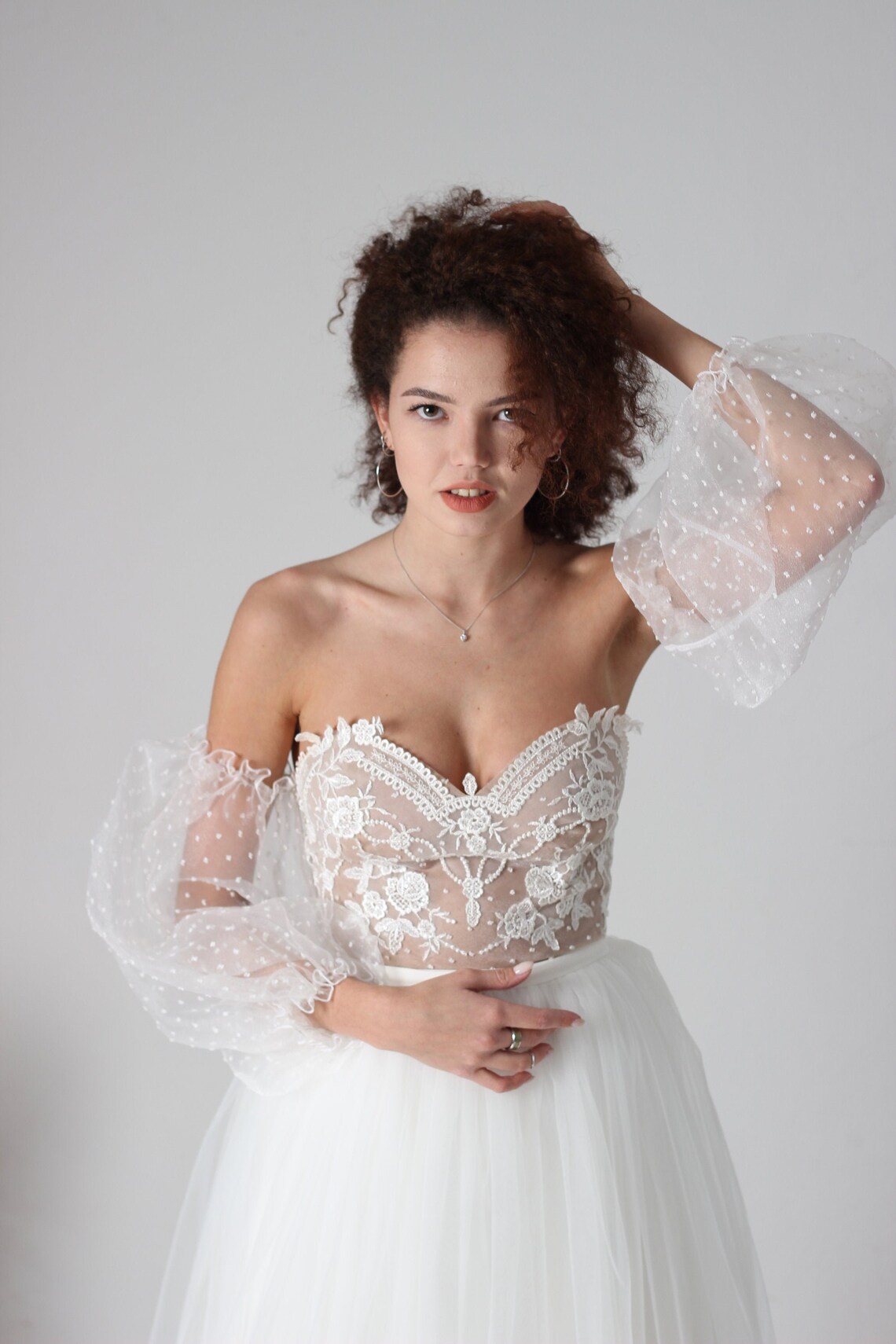 Off Shoulder Boho Wedding Dress Puff Sleeve Wedding Dress