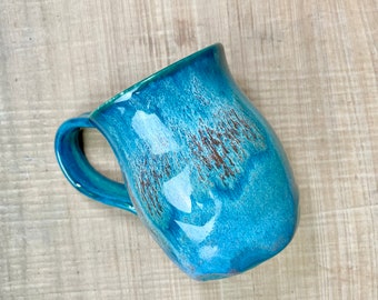 Large Handmade Pottery Mug - Turquoise, Blue & Green Flowing Glazes, Ceramic Mug, Stoneware