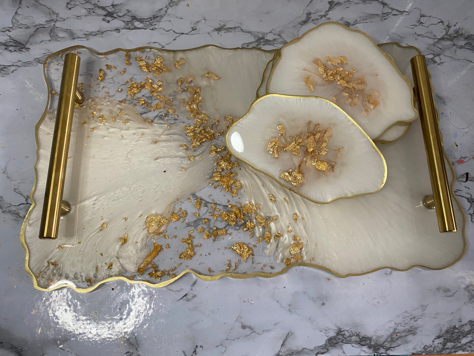 White and Gold coasters Etsy