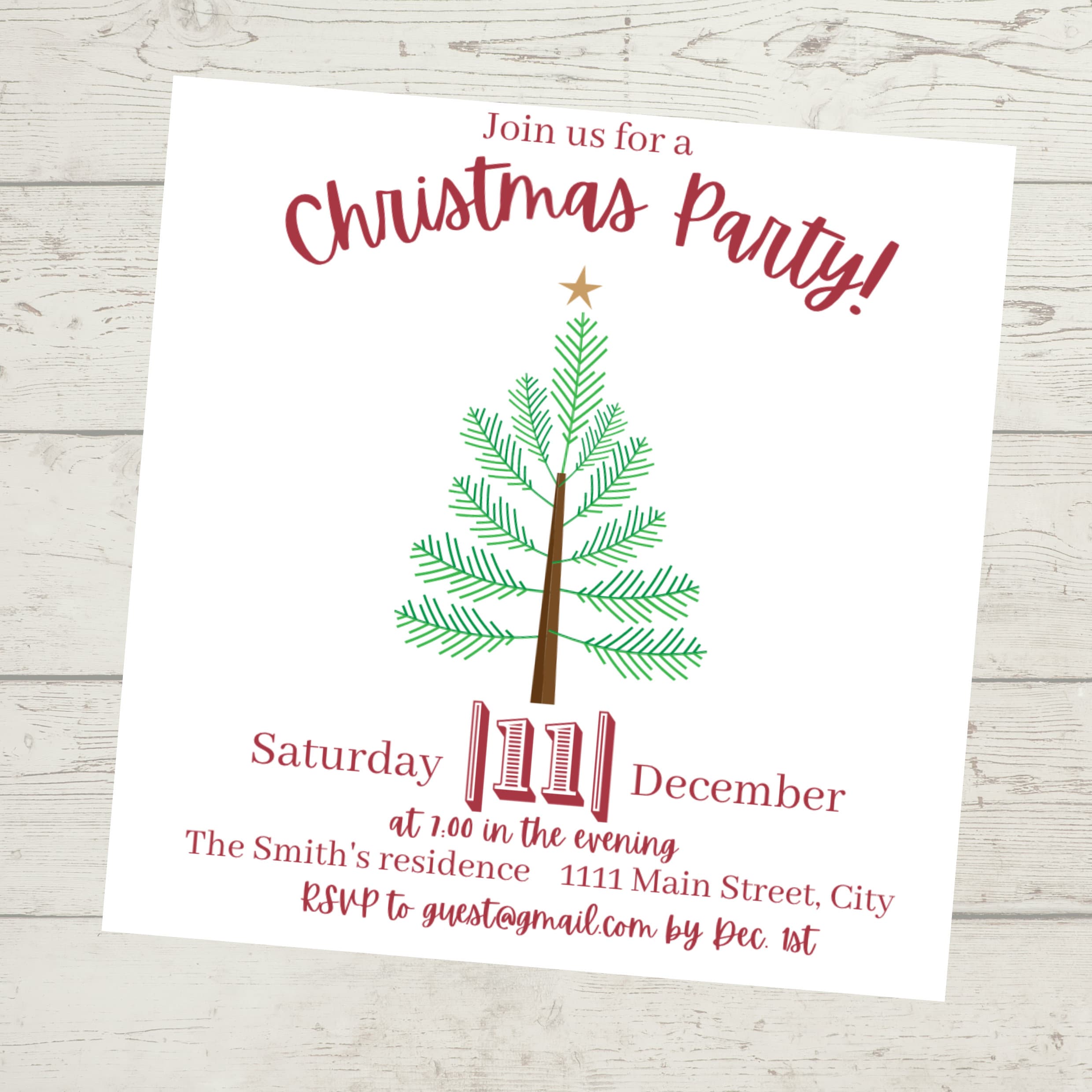 EDITABLE Christmas Tree Invitation, Editable Invitation Template