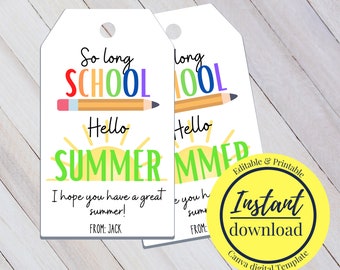 SCHOOLS out, hello SUMMER Favor Tags! End of School Year Party Favor Tags!