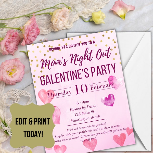 Mom's Night Out Valentine's Party Invitation Template! Galentine's Party! Fundraiser flyer