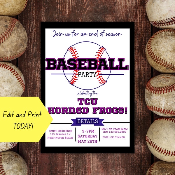 Baseball End of Season Party Invitation! DIY template!