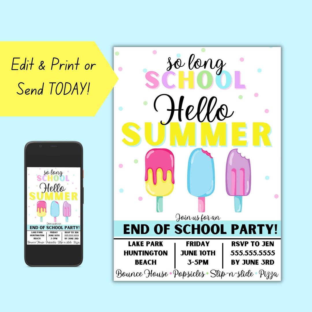 SCHOOLS OUT Summer Party Invite Digital Invite and Template - Etsy