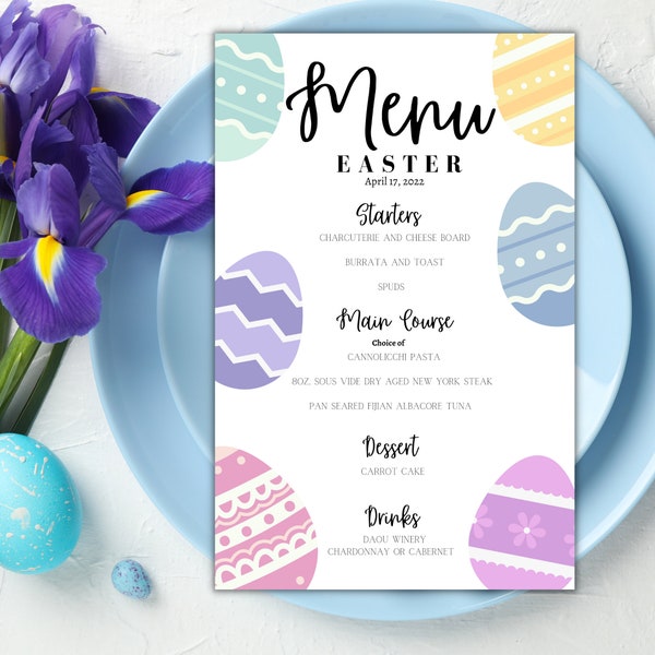 FANCY Easter Egg Dinner Menu. CLASSY Easter Egg Brunch Menu. Easy to Edit and download. Digital Template for Canva!