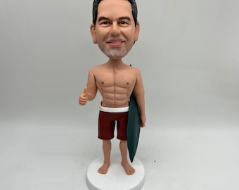 Figura de arcilla polimérica personalizada, cabezón de surf personalizado,